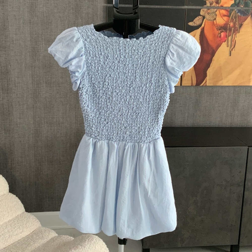 Wilfred Sky Blue Smocked Top Bubble skirt Mini dress XS
